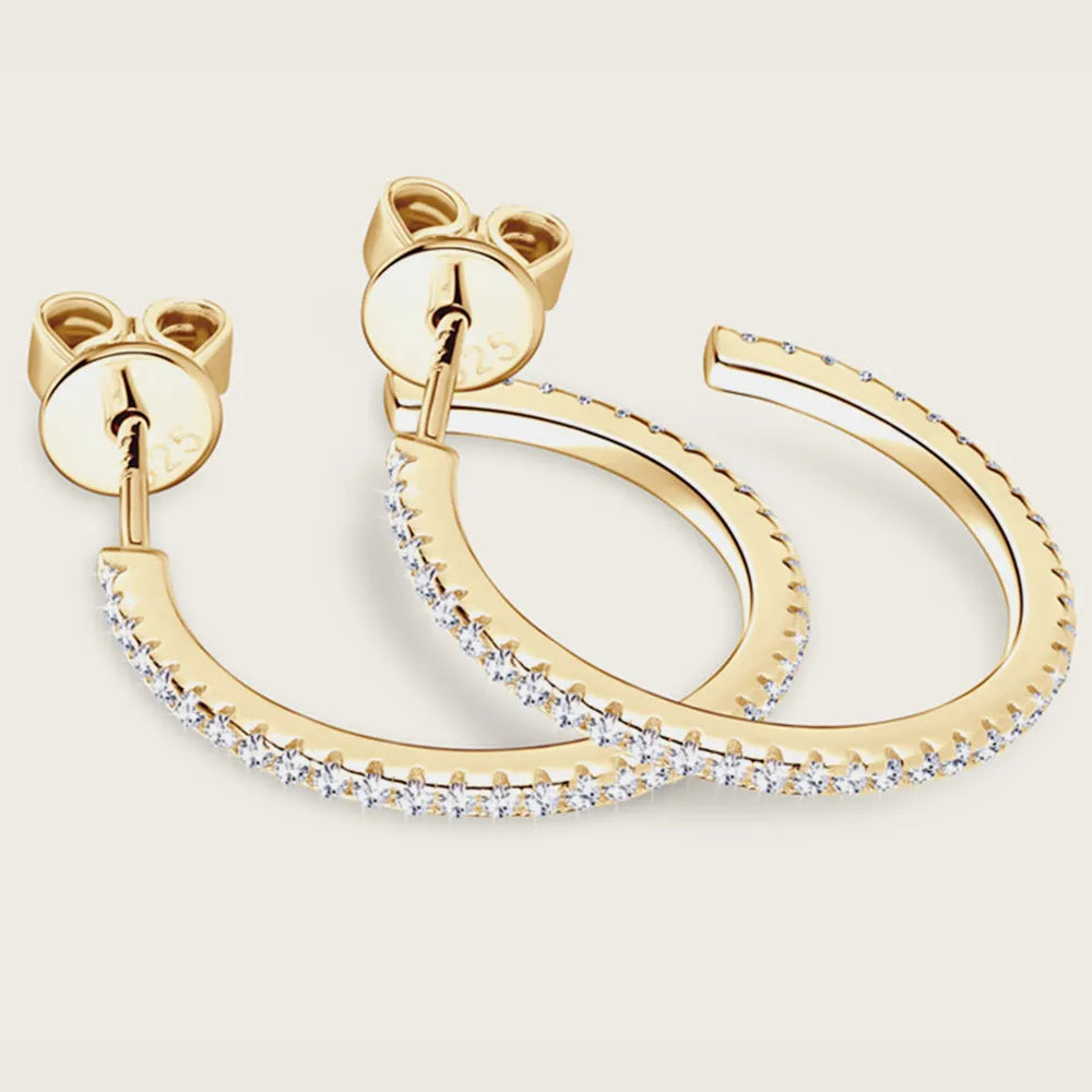 Inlaid Moissanite 925 Sterling Silver C-Hoop Earrings - V.I.P Digital Presence