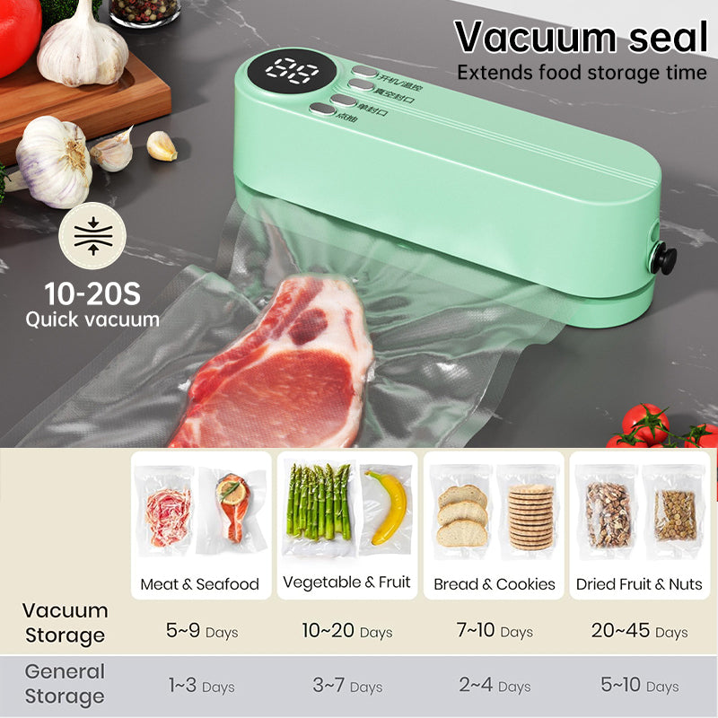 Beige cordless 3 - in - 1 food sealer. For dry/moist food, 4 bags. Seals chip bags, inflates items. - V.I.P Digital Presence