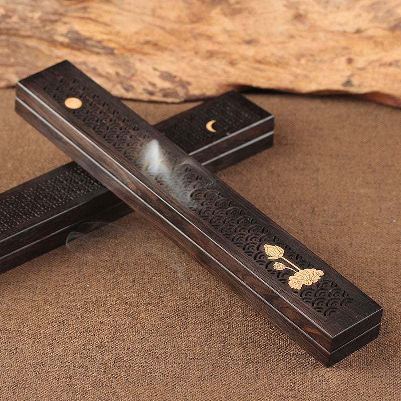 Wooden thread incense box, black sandalwood inlaid with boxwood, sleeping incense burner, incense burner, household indoor agarw - V.I.P Digital Presence