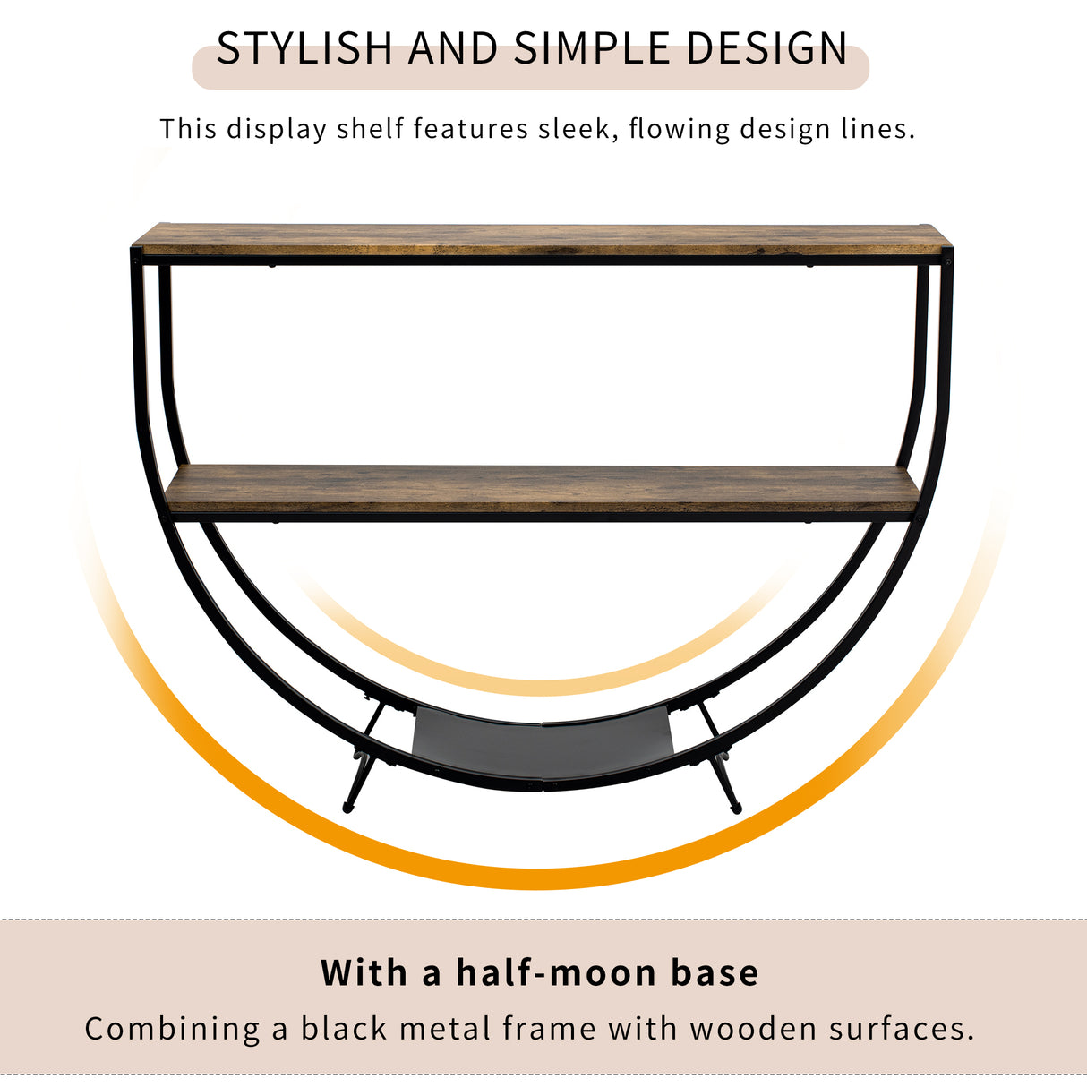 TREXM Rustic Industrial Design Demilune Shape Textured Metal Distressed Wood Console Table (Distressed Brown) - V.I.P Digital Presence