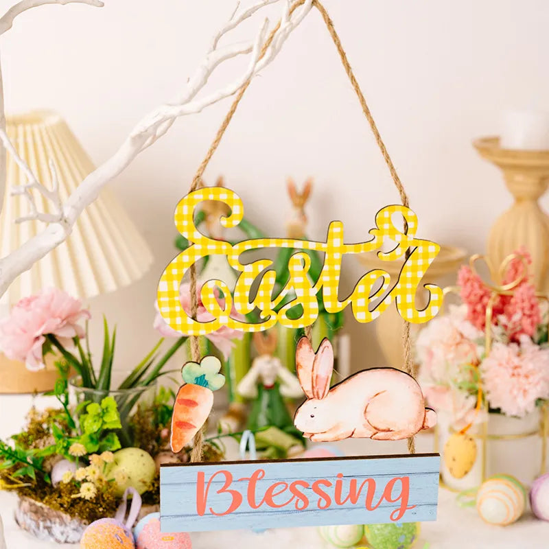 Easter decoration supplies Easter grid letter wooden pendant cartoon Easter egg rabbit pendant - V.I.P Digital Presence