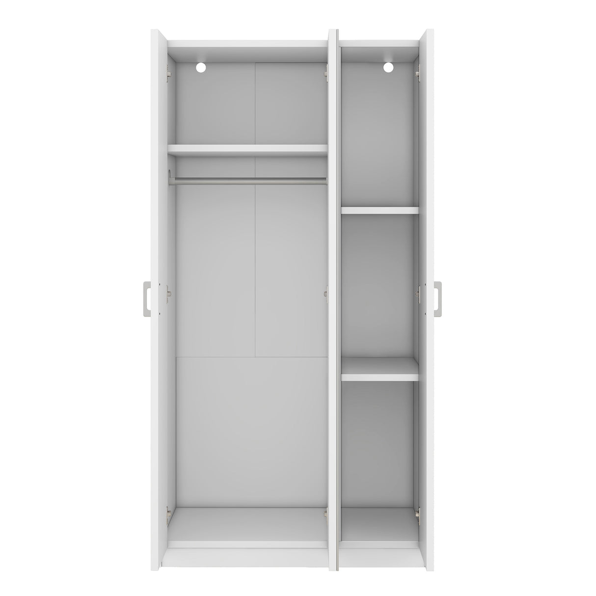 3 Door Wardrobe with Mirror, Armoire with Hanging Rod and 3 Fixed Shelves,White - V.I.P Digital Presence
