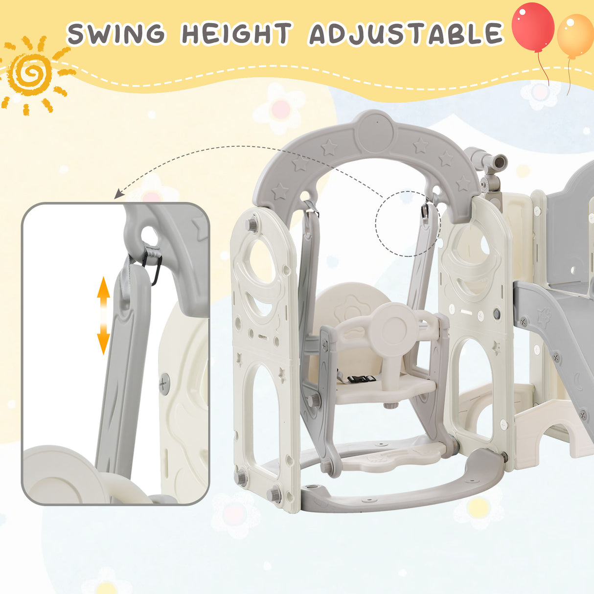 Toddler Slide and Swing Set 7 in 1, Kids Playground Climber Slide Playset with Basketball Hoop Freestanding Combination