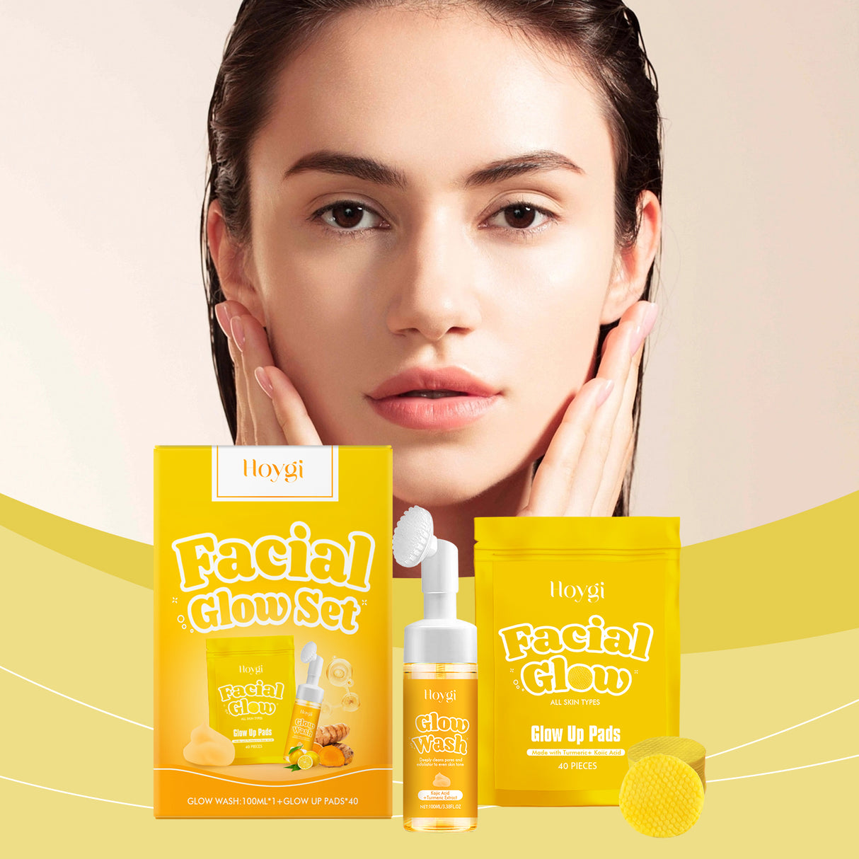 El set de limpieza suave de cúrcuma limpia suavemente la piel del rostro y mejora su calidad.