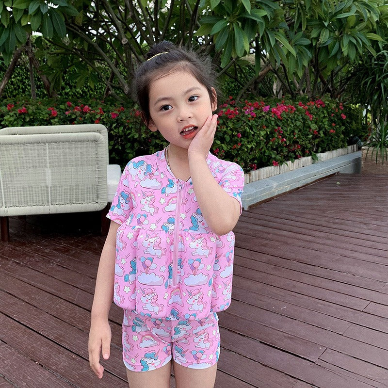 Children's buoyancy swimsuit for girls and boys, cute baby short sleeved zipper one-piece surfing floating vest swimsuit - V.I.P Digital Presence