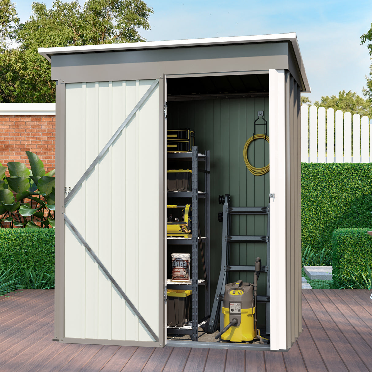 5 * 3FT outdoor storage shed, tool shed with sloping roof and lockable door, backyard garden metal shed, courtyard lawn, gray - V.I.P Digital Presence