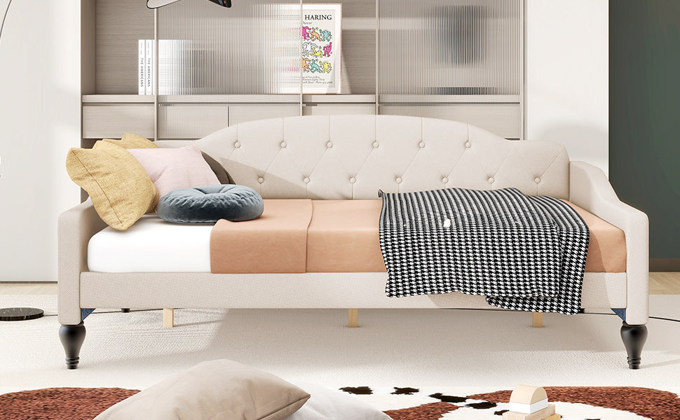 Full Size Upholstered Tufted Daybed Beige - V.I.P Digital Presence