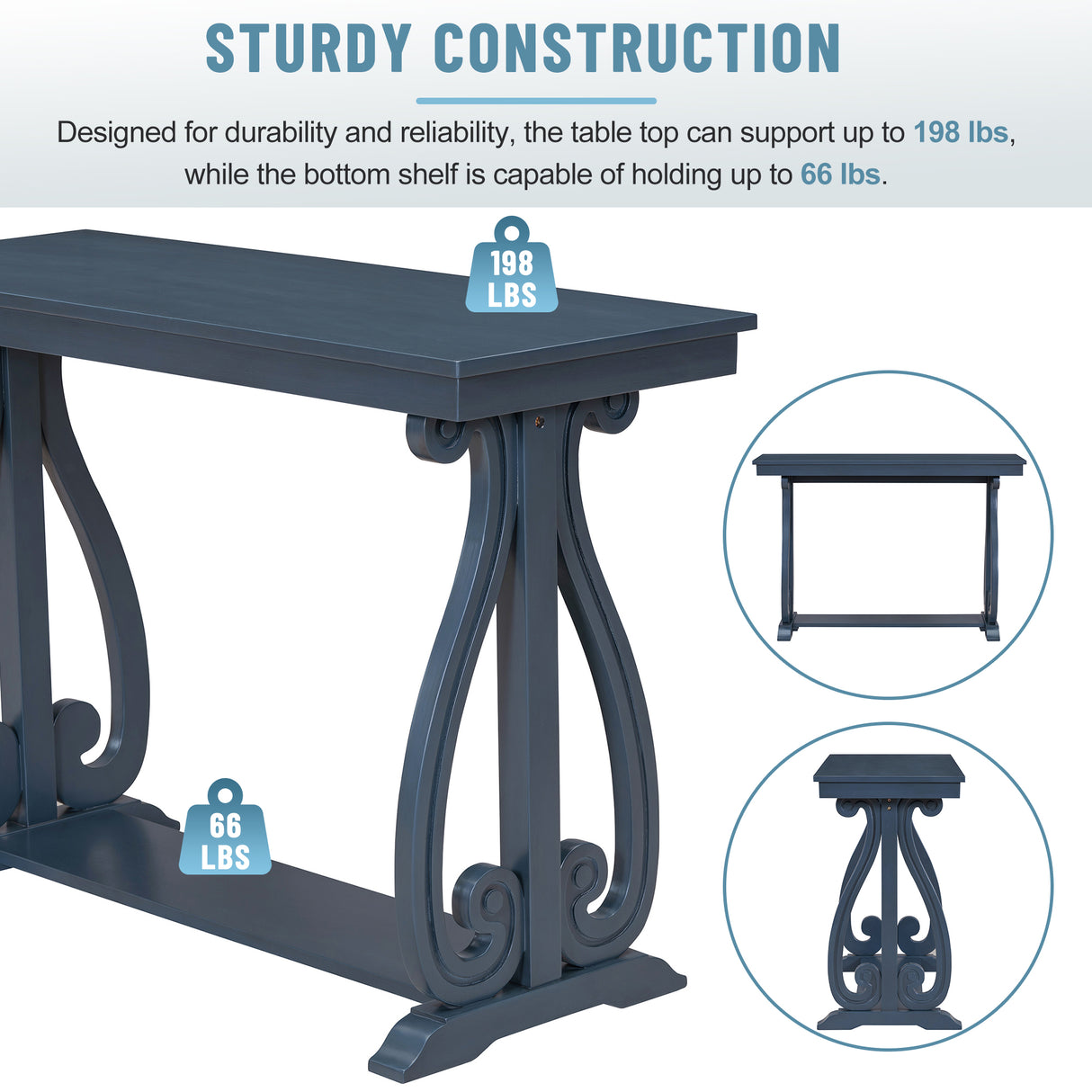 48-Inch Rustic Vintage Console Table --- Farmhouse Style Entryway Table with Open Shelf and Sturdy Construction (Navy) - V.I.P Digital Presence
