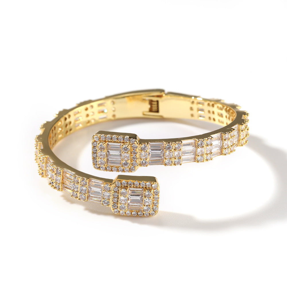 Fashionable Opening Bracelet Ins Style Diamond Set Interwoven Two Color Bracelet Personalized Hip Hop Men's Handpiece - V.I.P Digital Presence