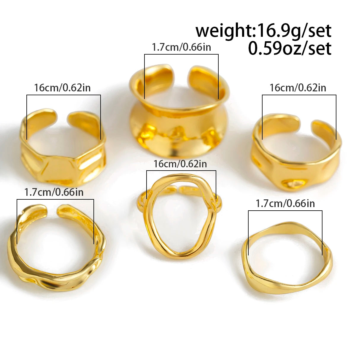 Ingemark 6Pcs/Set Punk Irregular Hollow Folded Metal Cuff Rings for Women Vintage Geometric Adjustable Open Finger Rings Jewelry - V.I.P Digital Presence
