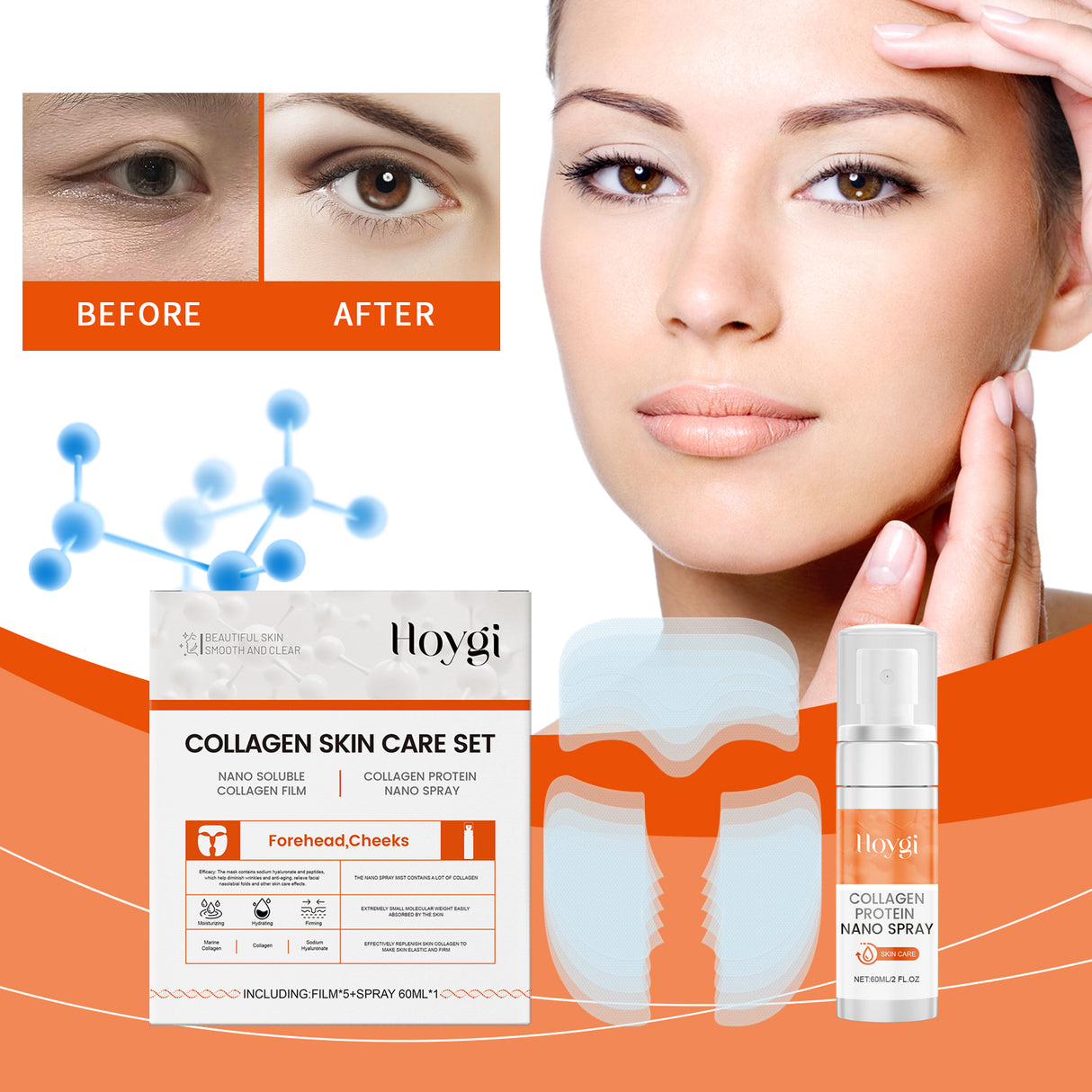 Set Facial de Colágeno Spray Reafirmante y Nutritivo de Colágeno Mascarilla Hidratante