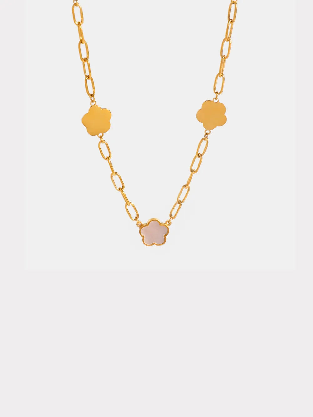 Stainless Steel White Mother-Of-Pearl Flower Necklace - V.I.P Digital Presence