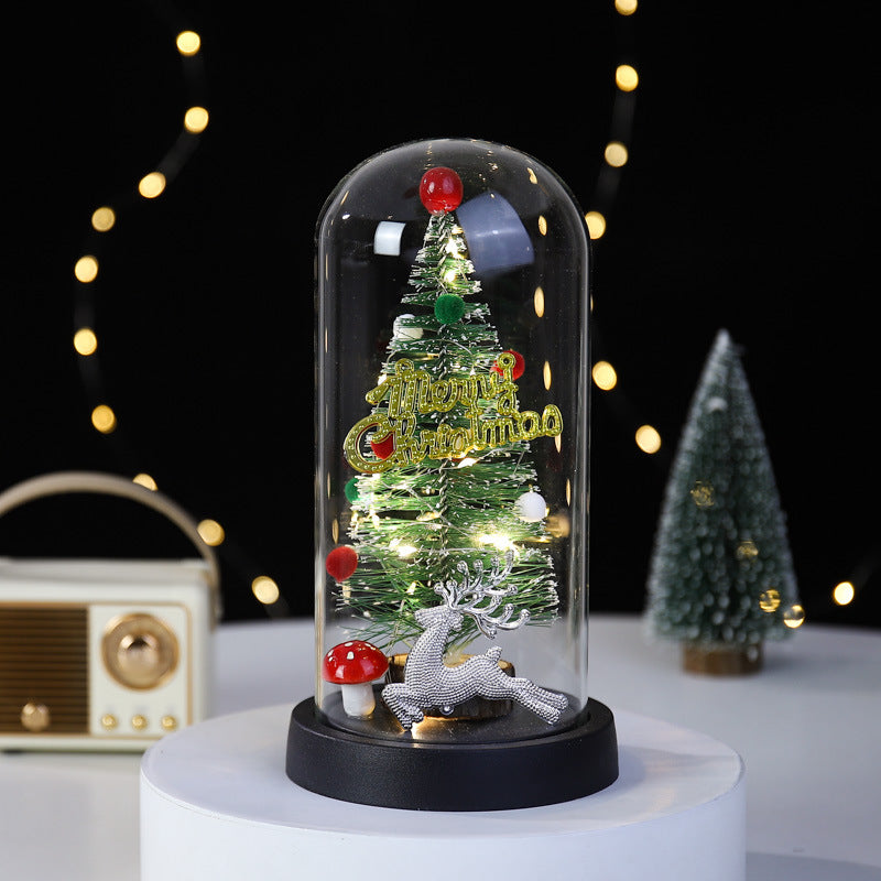 Christmas Gift LED Light Illumination Decorative Ornament Mini Christmas Tree Deer Glass Cover - V.I.P Digital Presence