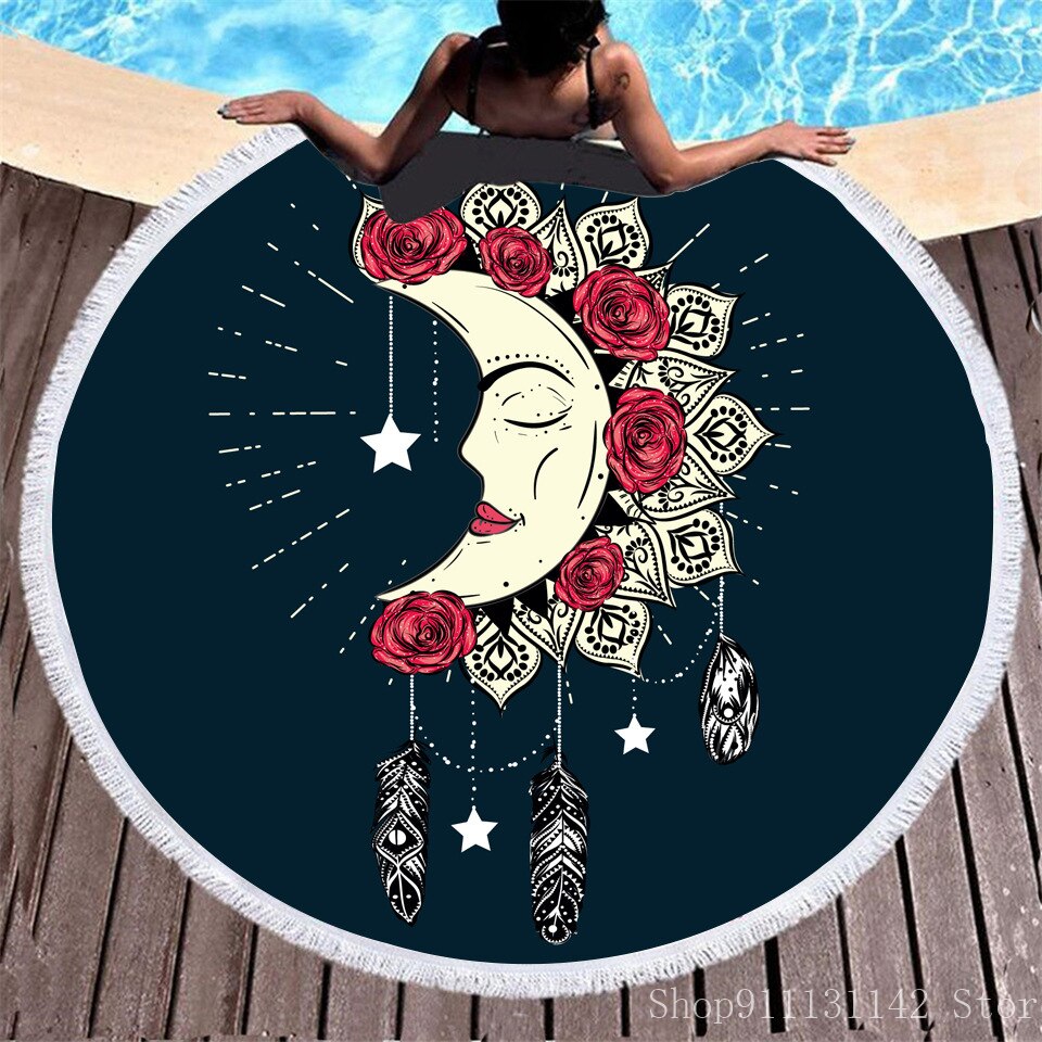 Toalla de playa redonda con estampado digital de animales de Tai Chi bohemios en 3D, ideal para natación, yoga, picnic y bikini.