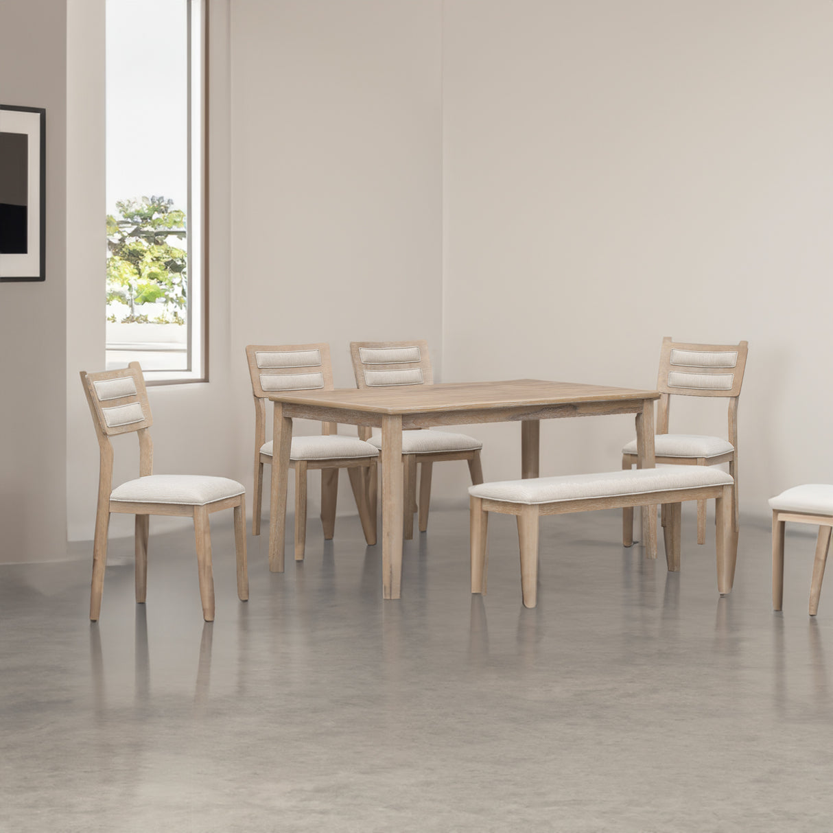 TREXM Classic and Traditional Style 6 - Piece Dining Set, Includes Dining Table, 4 Upholstered Chairs & Bench (Natural Wood Wash)