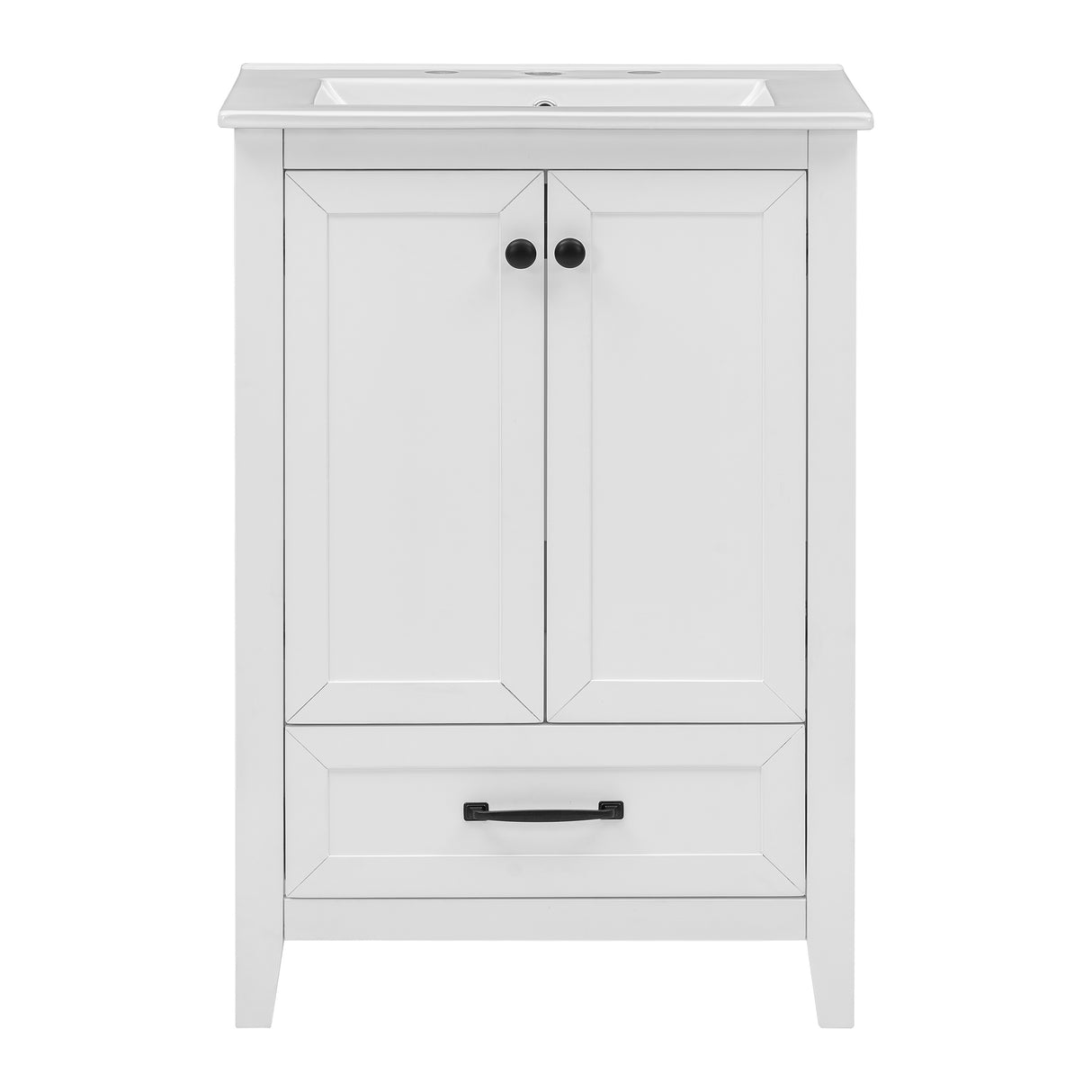 24" Bathroom Vanity with Sink, Bathroom Vanity Cabinet with One Drawer and Doors, Solid Wood and MDF, White - V.I.P Digital Presence