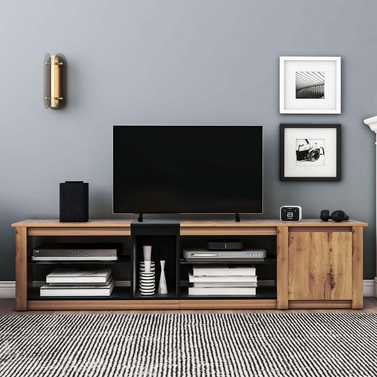 ModernTV stand suitable for TVs under 80 inches, media console with multifunctional storage, and LED lights - V.I.P Digital Presence