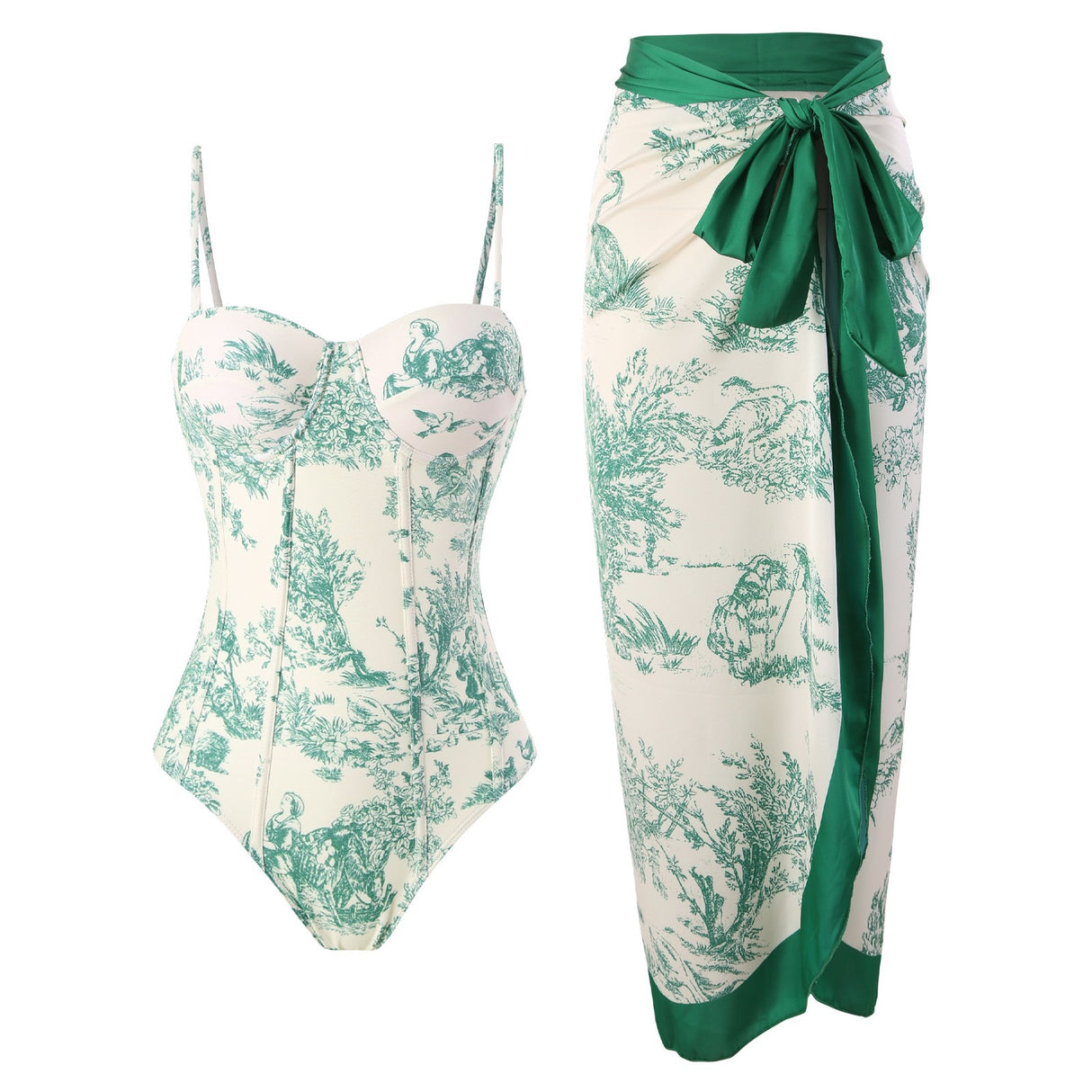 New one-piece swimsuit women's tight fitting slimming retro strap sunscreen long skirt two-piece set - V.I.P Digital Presence