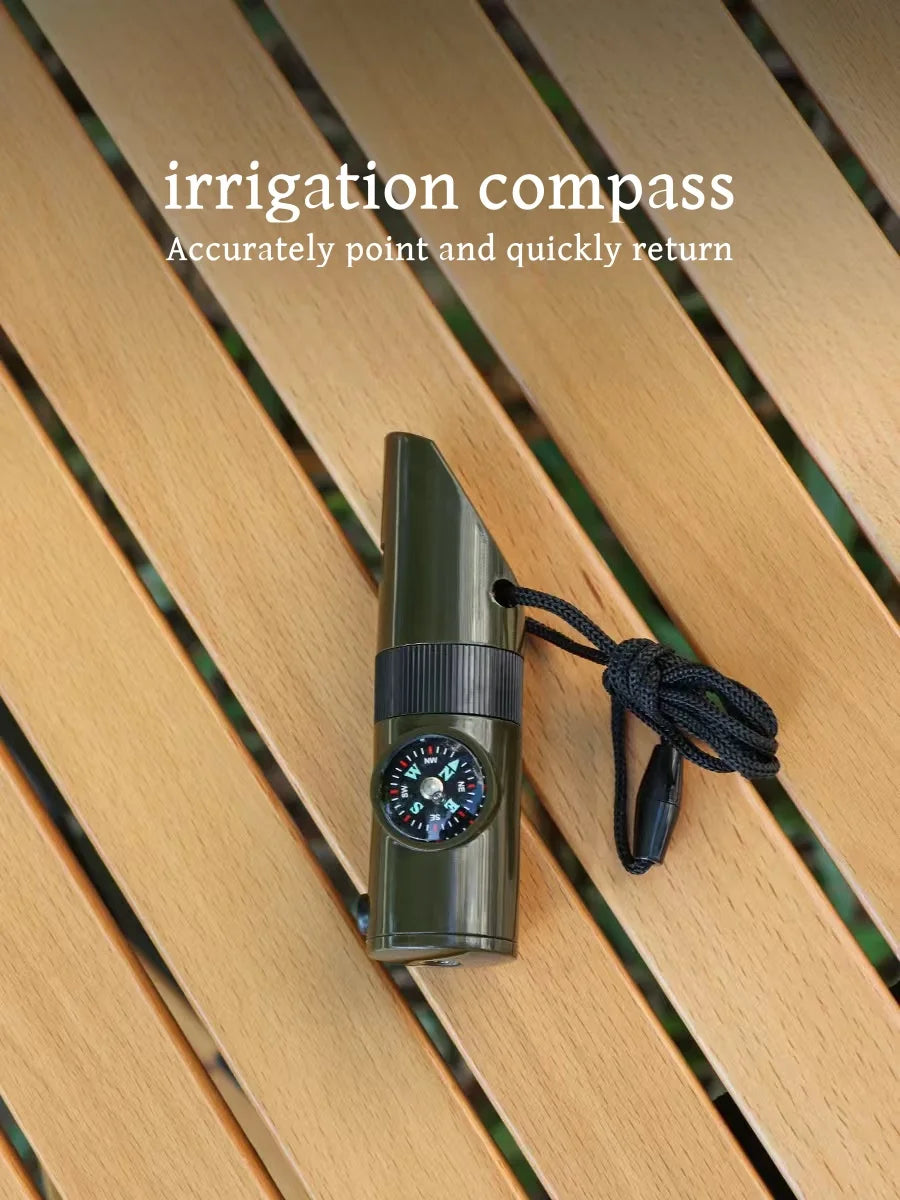 NEW 7 in 1 Survival Whistle Hiking Whistle Compass Mirror Flashlight Magnifier LED Light Thermometer Storage Compass Tool - V.I.P Digital Presence