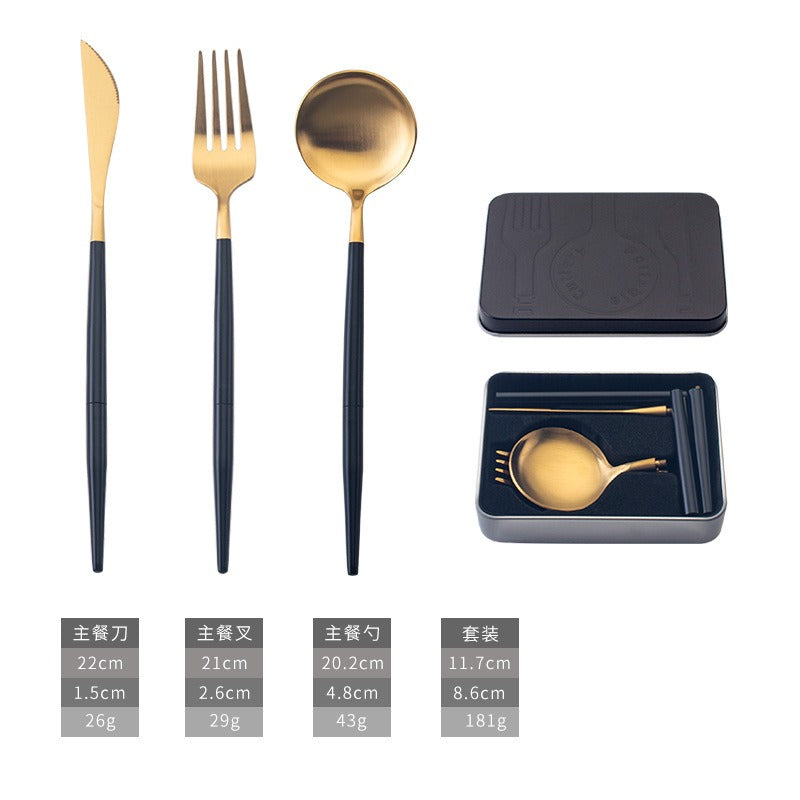 304 stainless steel portable tableware steak knife fork spoon chopsticks detachable folding tableware set - V.I.P Digital Presence