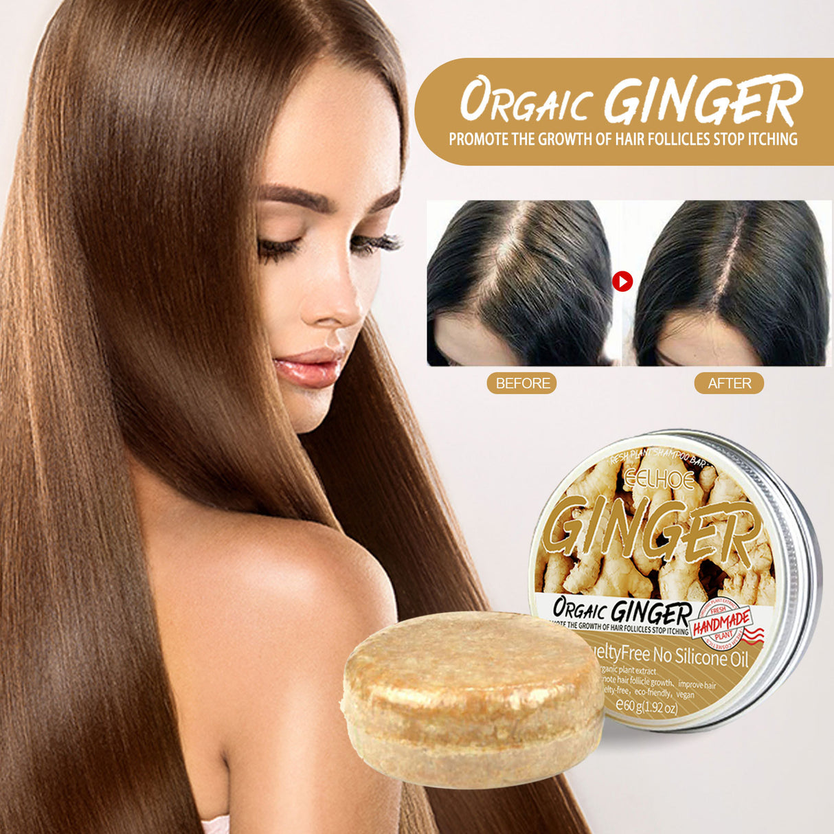 Ginger Soap, Anti-Loss Hair Care Tight Hair Clean And Smooth Hair Moisturizing Scalp Shampoo Soap - V.I.P Digital Presence