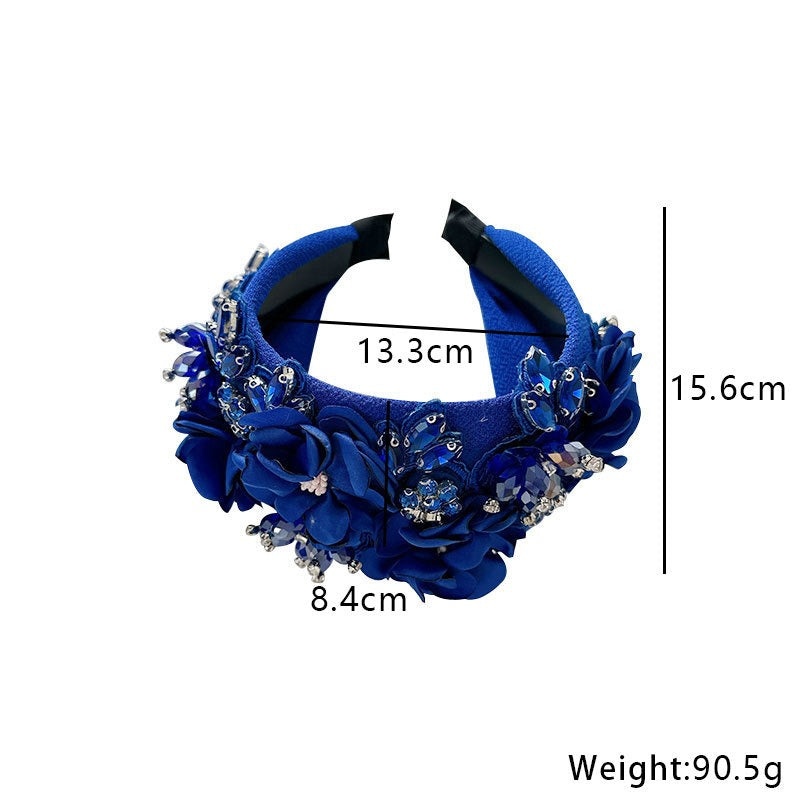 Solid color fabric flower oversized wide edged crystal headband - V.I.P Digital Presence