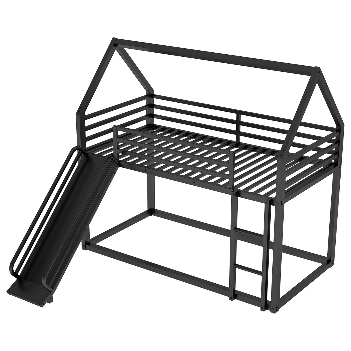Twin over Twin House Bunk Bed with Ladder and Slide,Black - V.I.P Digital Presence