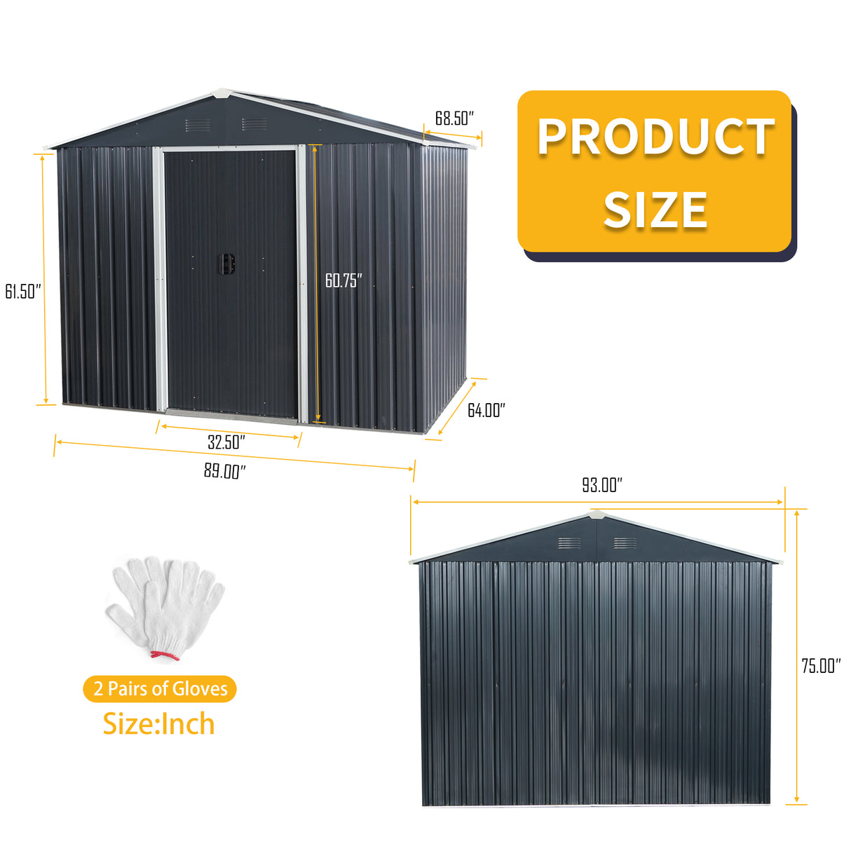 8ft x 6ft Outdoor Metal Storage Shed with Floor Base Black - V.I.P Digital Presence