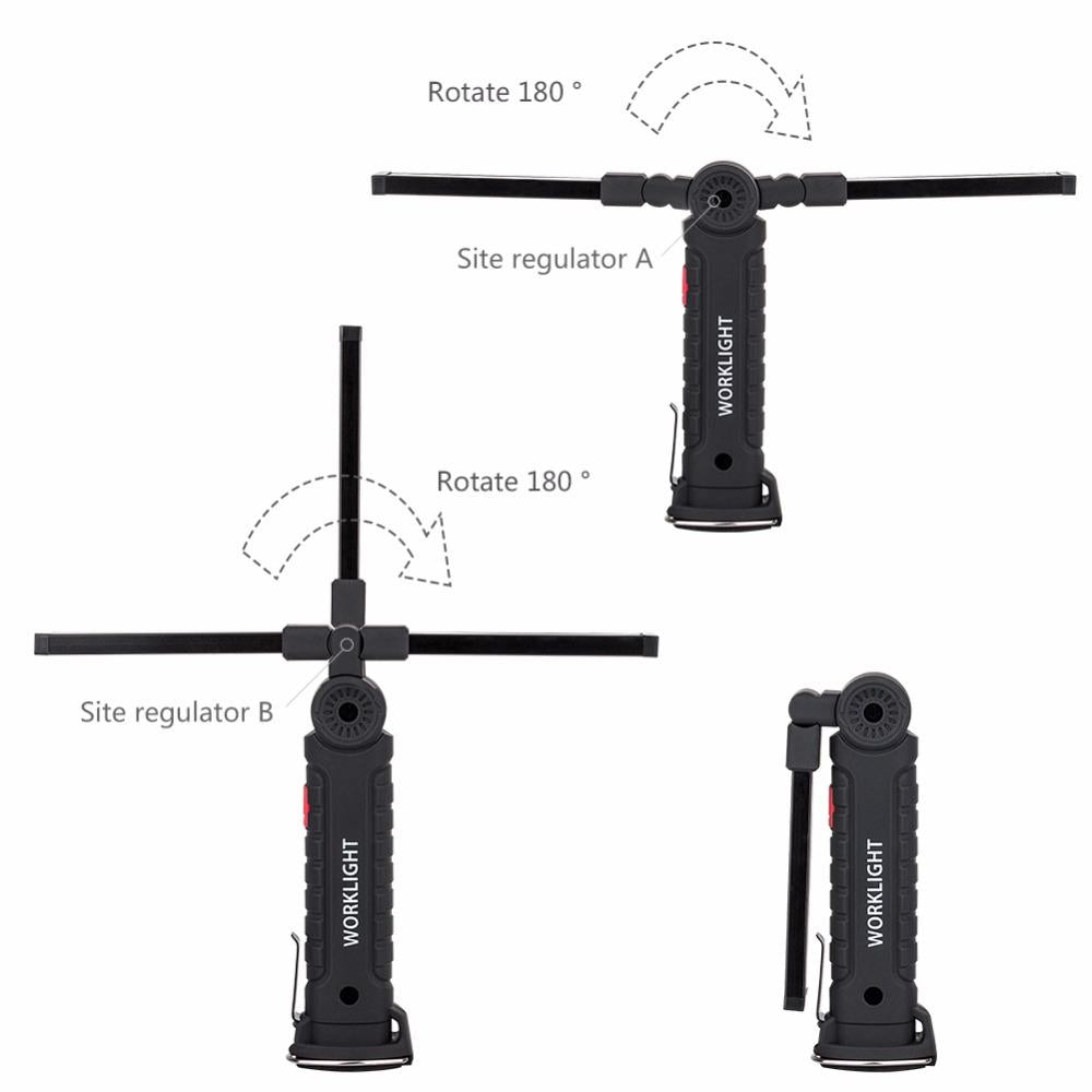 Foldable Flexible Hand Torch Work Light Magnetic Inspection Lamp COB LED Flashlight Built in Battery USB Charging Port