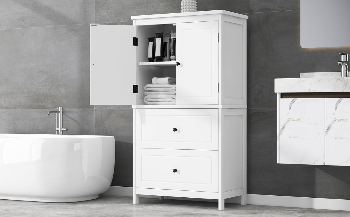 Bathroom Storage Cabinet, Cabinet with Two Doors and Drawers, Adjustable Shelf, MDF Board, White - V.I.P Digital Presence