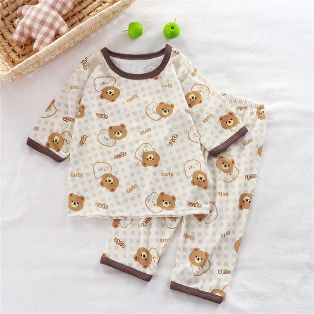 hibobi 2-Piece Children Air-Conditioning Clothing Summer Home Clothes Three-Quarter Sleeve Underwear Set Baby Pajamas Tracksuit - V.I.P Digital Presence
