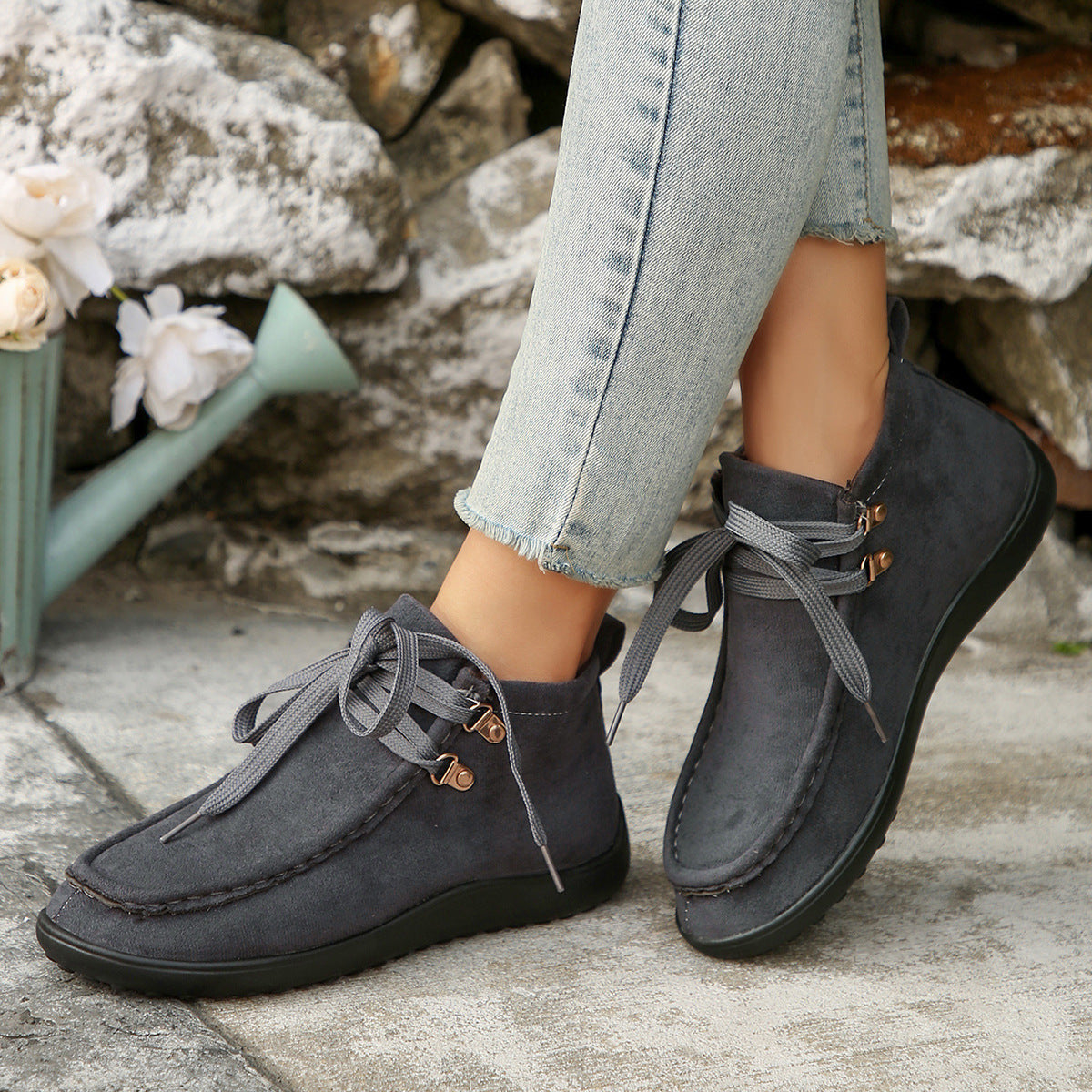 Lace-up Suede Single Shoes for Women Thick Sole Cloth Shoes - V.I.P Digital Presence