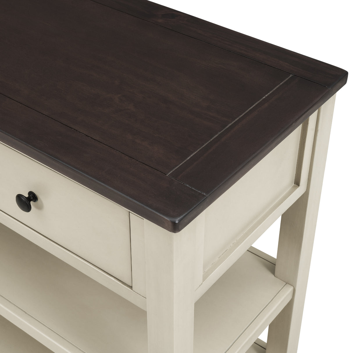 Retro Design Console Table with Two Open Shelves, Pine Solid Wood Frame and Legs for Living Room (Espresso+Beige) - V.I.P Digital Presence