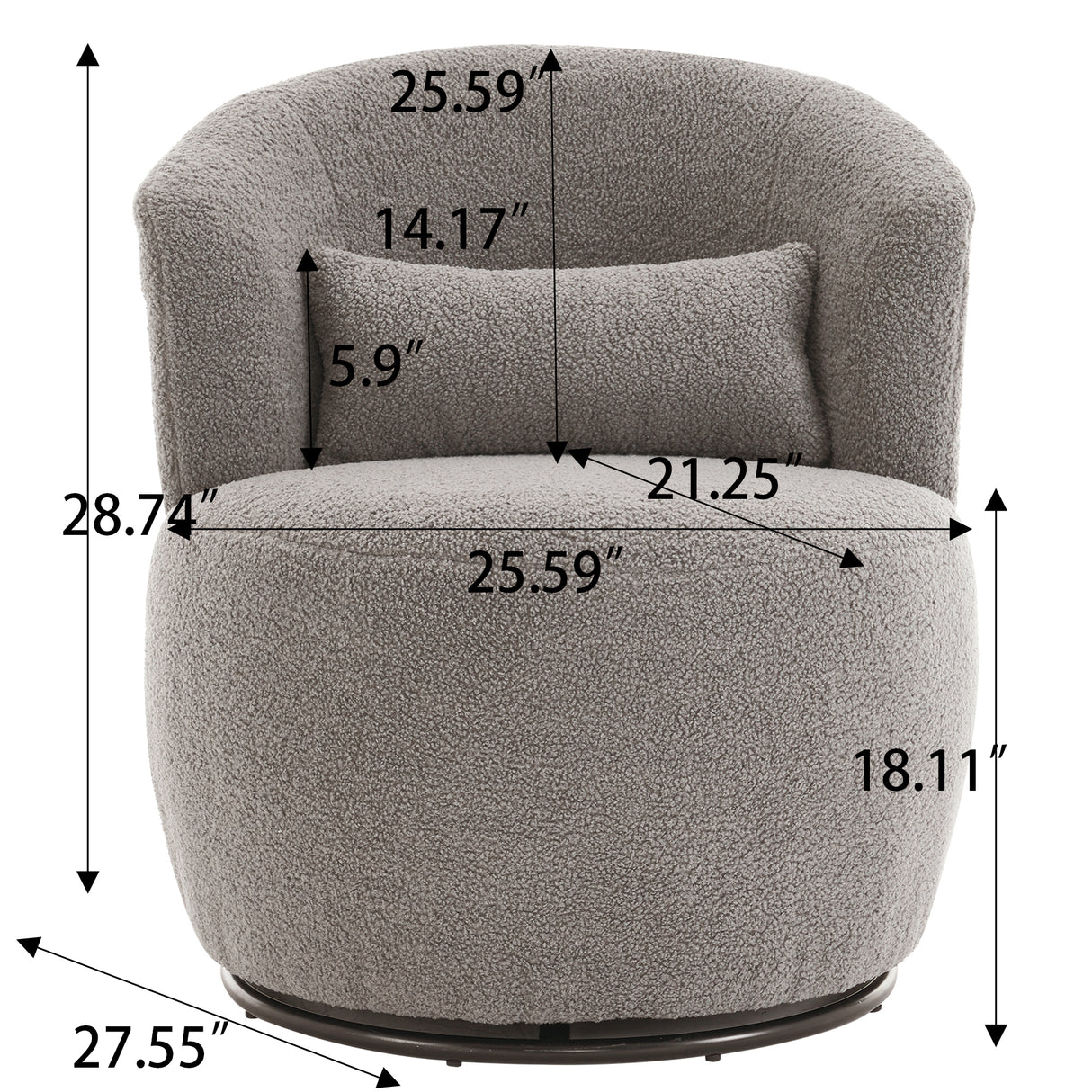 Grey Plush Swivel Accent Chair - Contemporary Round Armchair with 360° Rotation and Metal Base for Living Room Elegance - V.I.P Digital Presence
