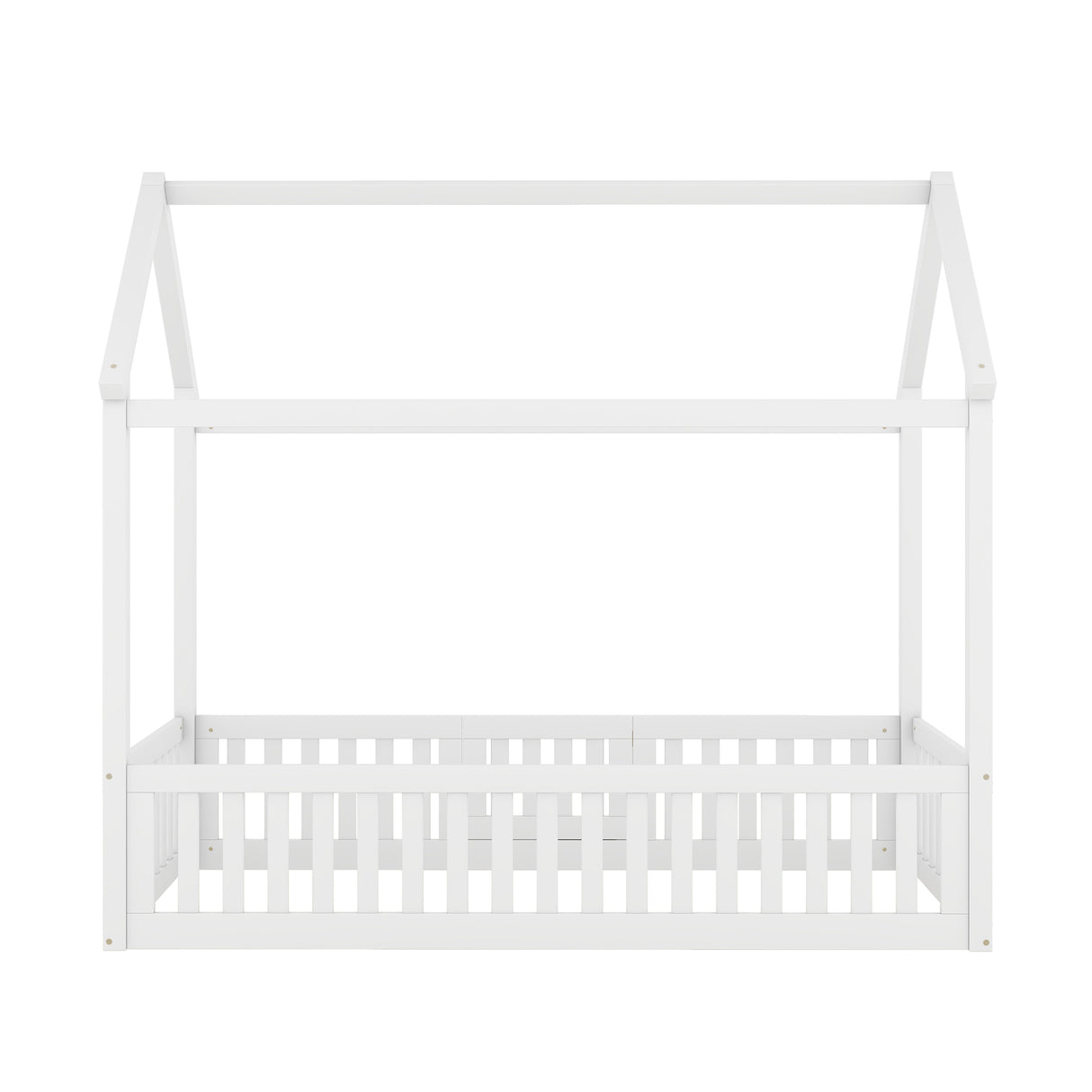 Twin Size Wood House Bed with Fence and Door, White - V.I.P Digital Presence