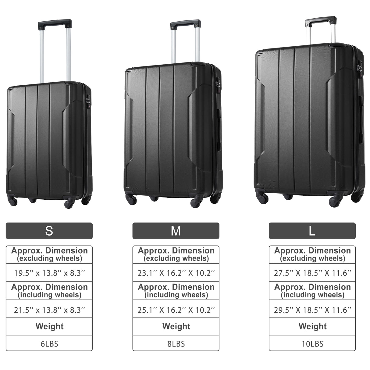 Hardshell Luggage Spinner Suitcase with TSA Lock Lightweight Expandable 28'' (Single Luggage) Black + ABS + 28 Inch