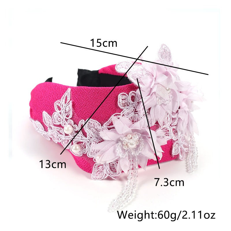 Hand embroidered three-dimensional simulation crystal flower headband pearl headband - V.I.P Digital Presence