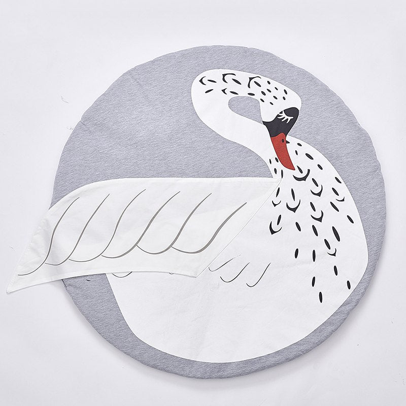 Tapetes de juego para niños de 90 cm, alfombra redonda de algodón con diseño de cisne para gatear, juguetes para decoración de habitación, regalos para bebés