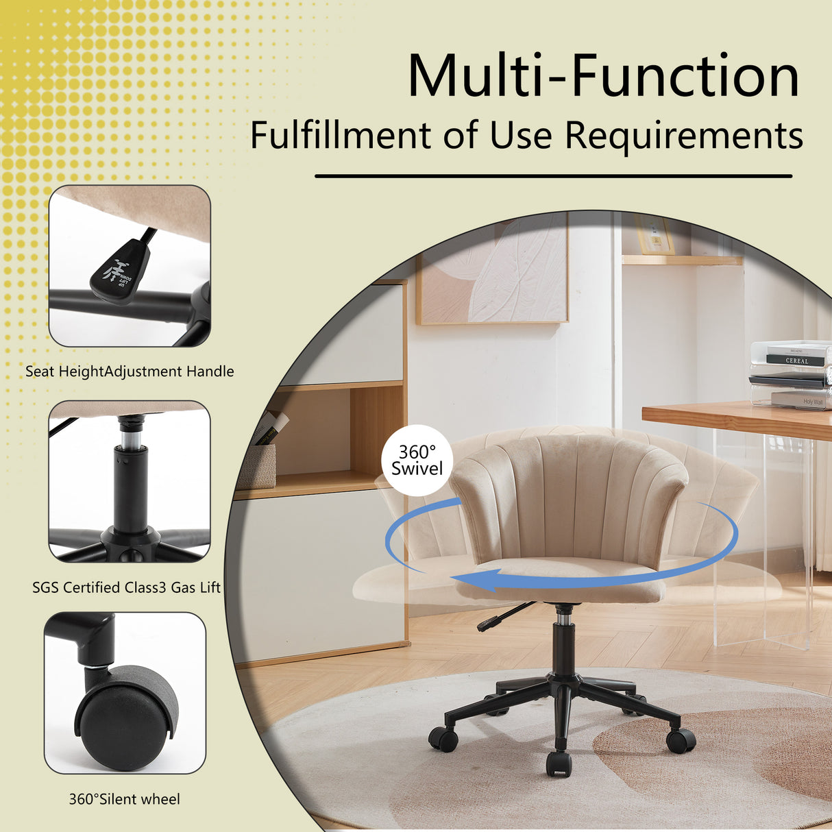 Home Office Chair, Velvet Fabric Swivel Flower Shape Computer Desk Chair for Home Office or Bedroom - V.I.P Digital Presence