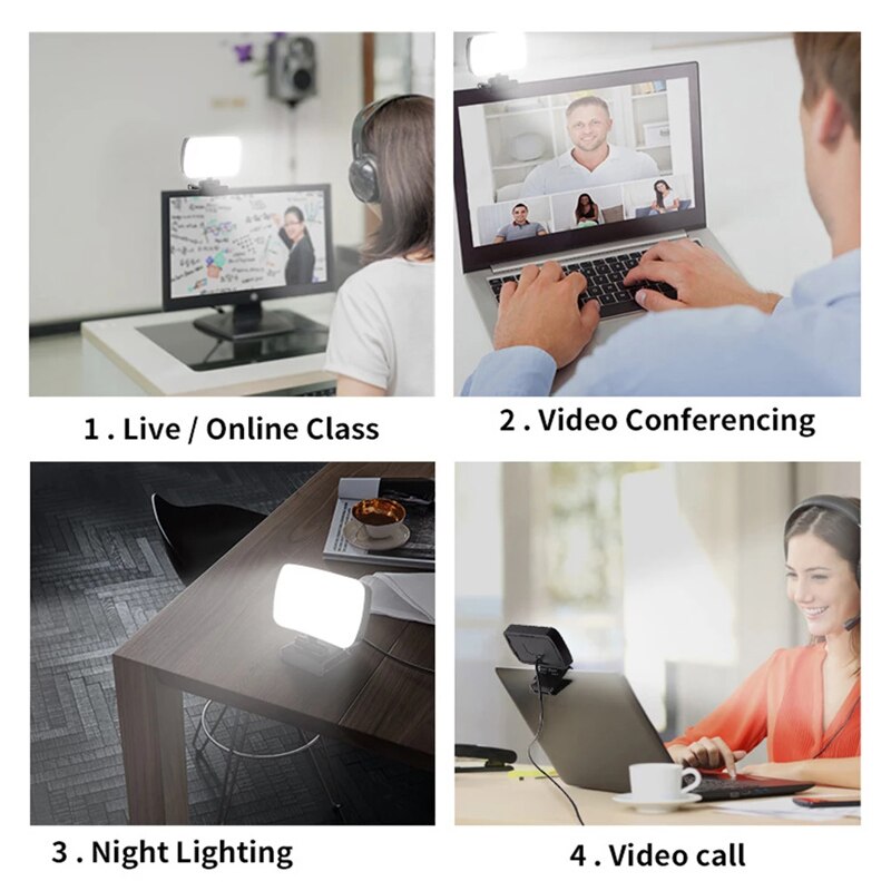 Mini Video Light Conference Live Streaming Kit Webcam Vlog Photography Fill Lamp Selfie Adjustable Portable LED Luz Microphone
