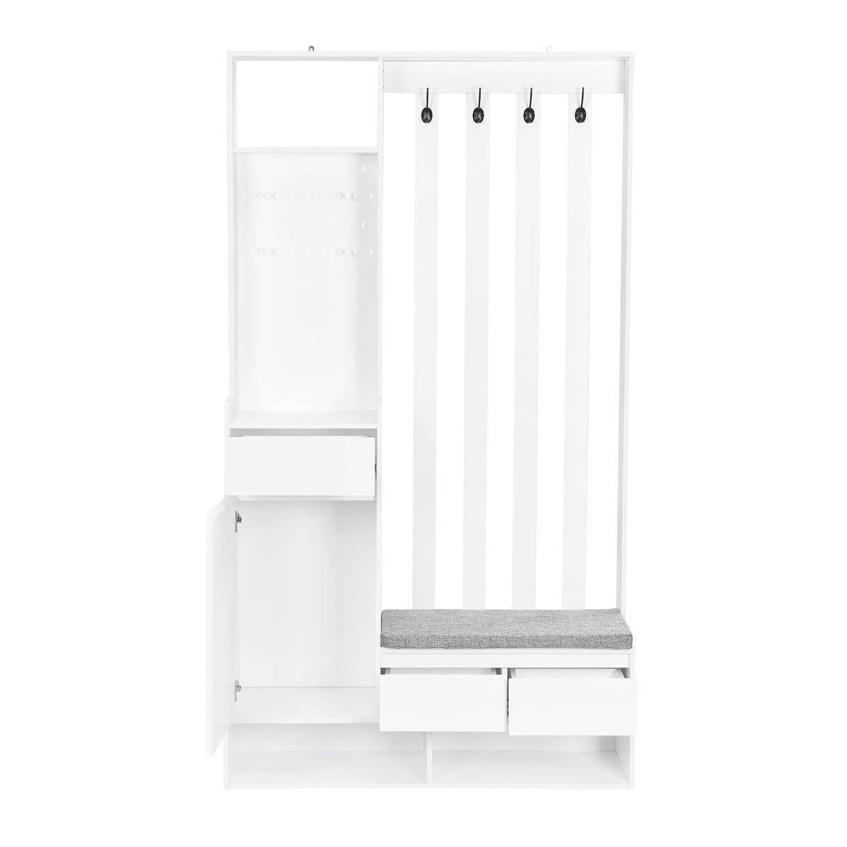 39.3'W70.8'H multifunctional corridor shoe cabinet with soft padded nail board and white clothes hanger with entrance hook - V.I.P Digital Presence