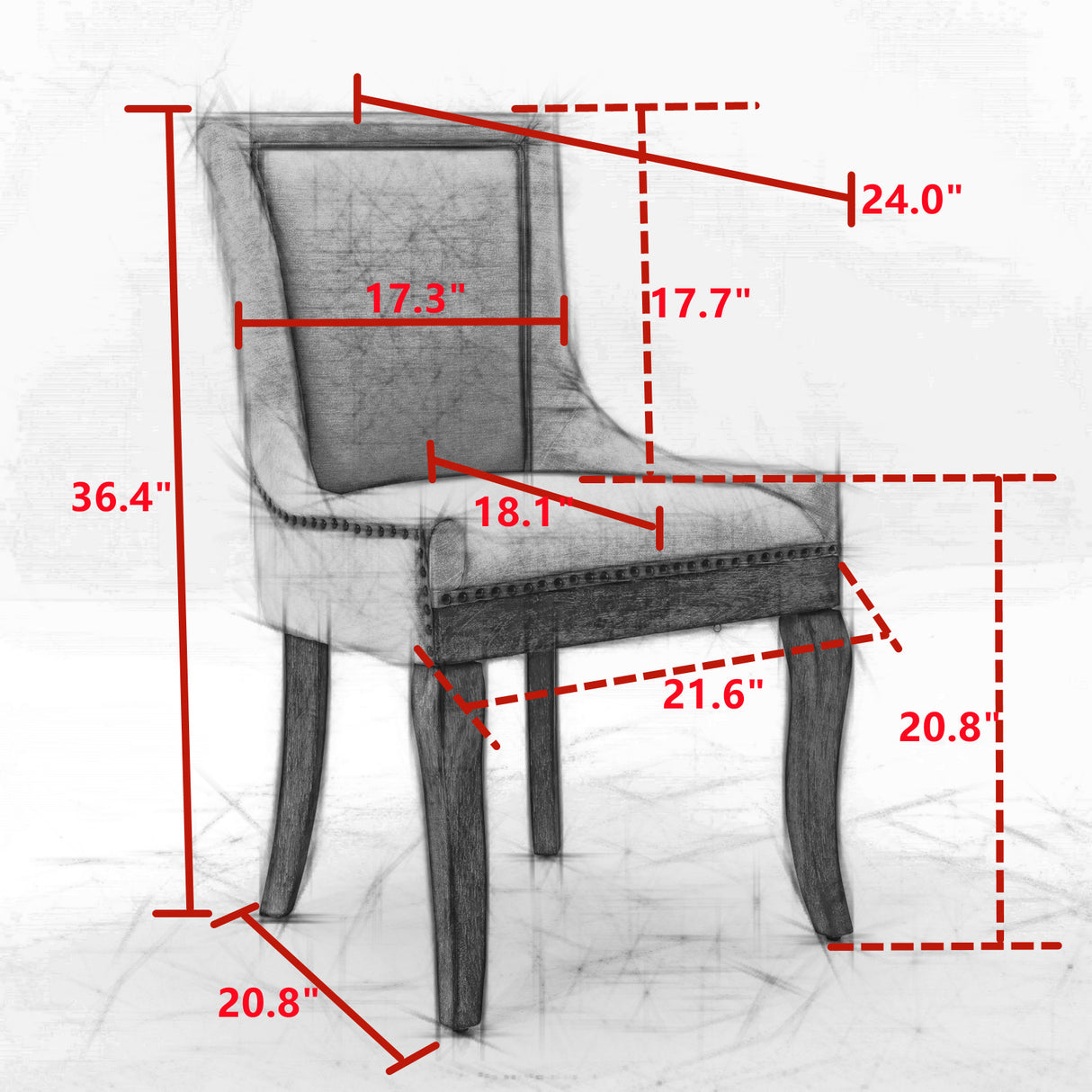 Ultra Side Dining Chair Thickened fabric chairs with neutrally toned solid wood legs Bronze nail head Set of 2 Beige