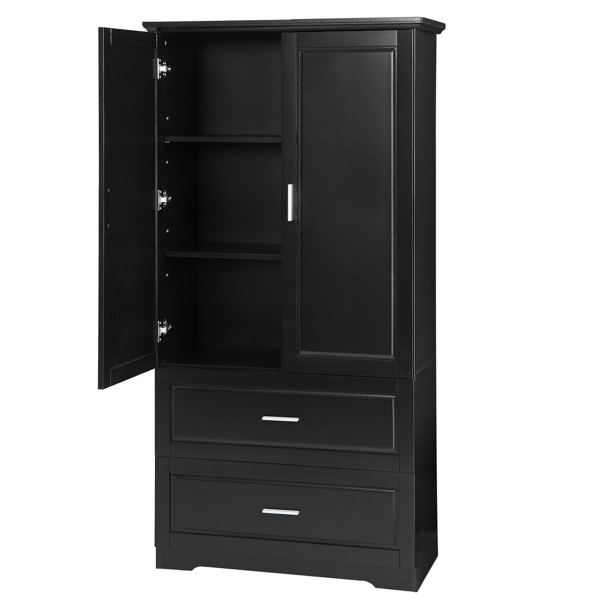 Tall Bathroom Storage Cabinet, Cabinet with Two Doors and Drawers, Adjustable Shelf, MDF Board, Black - V.I.P Digital Presence