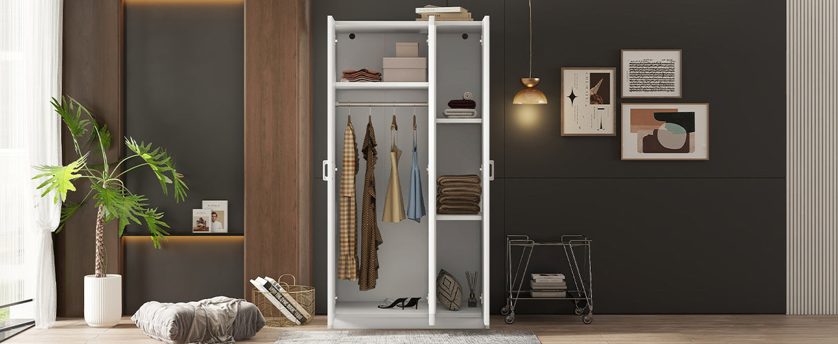 3 Door Wardrobe with Mirror, Armoire with Hanging Rod and 3 Fixed Shelves,White - V.I.P Digital Presence