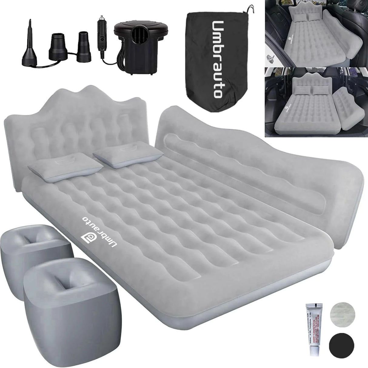 Umbrauto 29.53in/75cm Wide Car Air Mattress – Inflatable SUV, Truck & Van Back Seat Camping Bed with Pump & Pillows, Gray - V.I.P Digital Presence