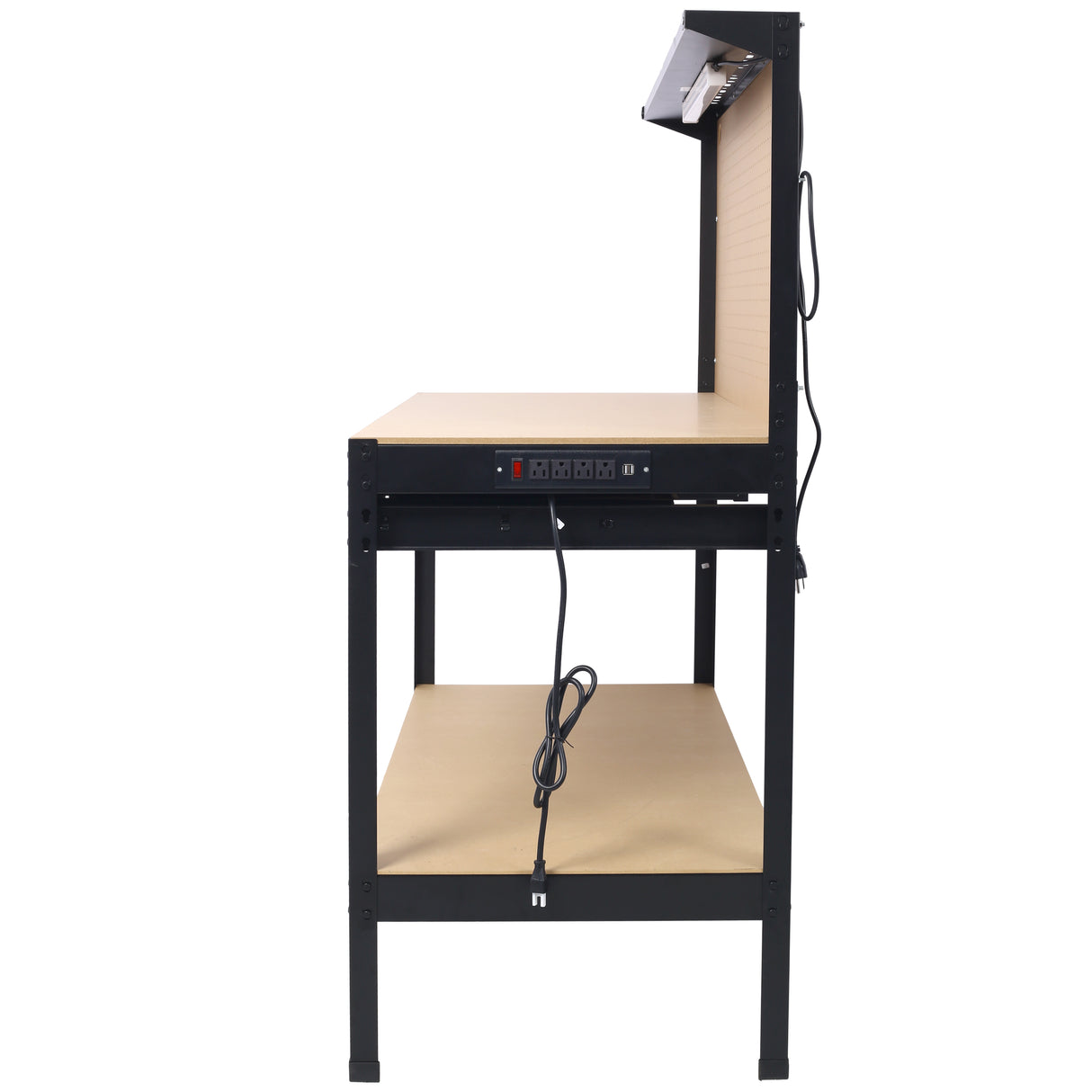 Steel Workbench Tool Storage Work Bench Workshop Tools Table W/Drawer and Peg Board ,4xAC outlets 2xUSB Ports - V.I.P Digital Presence