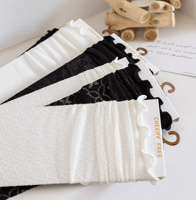 1 pair of socks for women summer thin black middle tube socks Japanese lace ballet style socks mesh breathable pile socks - V.I.P Digital Presence