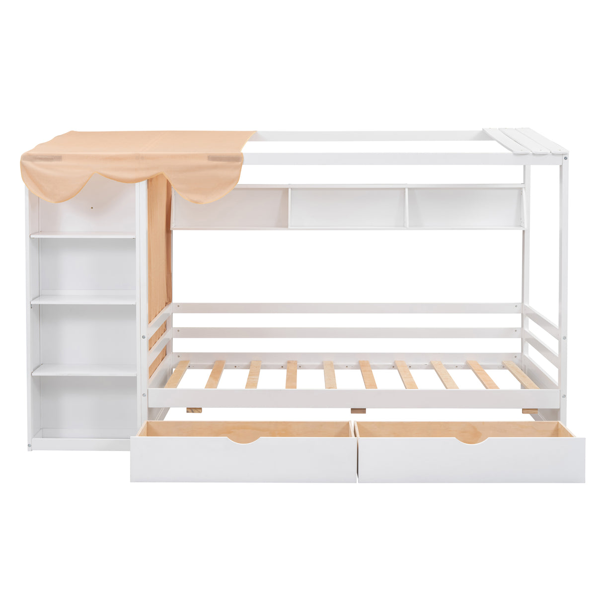Twin size House Bed with Two Drawers and Wardrobe,White - V.I.P Digital Presence