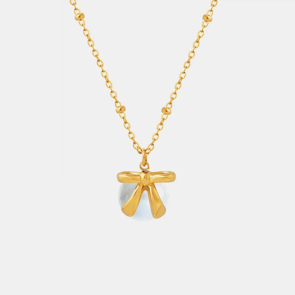 Titanium Steel Bow & Bead Pendant Necklace - V.I.P Digital Presence