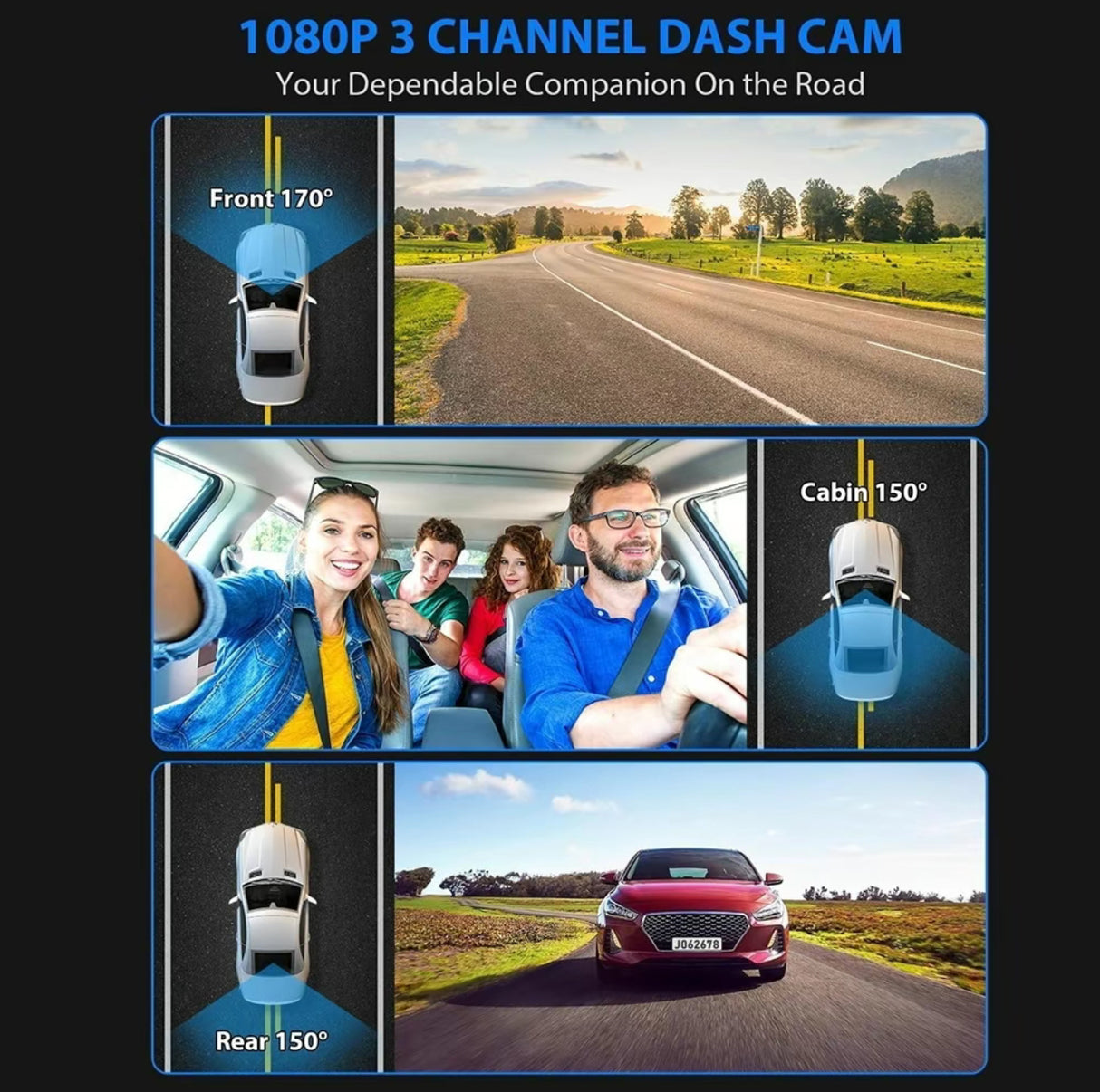 3-Camera Dash Cam – Front, Rear & Inside Car Recorder with WiFi & Night Vision - V.I.P Digital Presence
